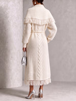 Cozy Fringed Cable-Knit Midi Cardigan Dress