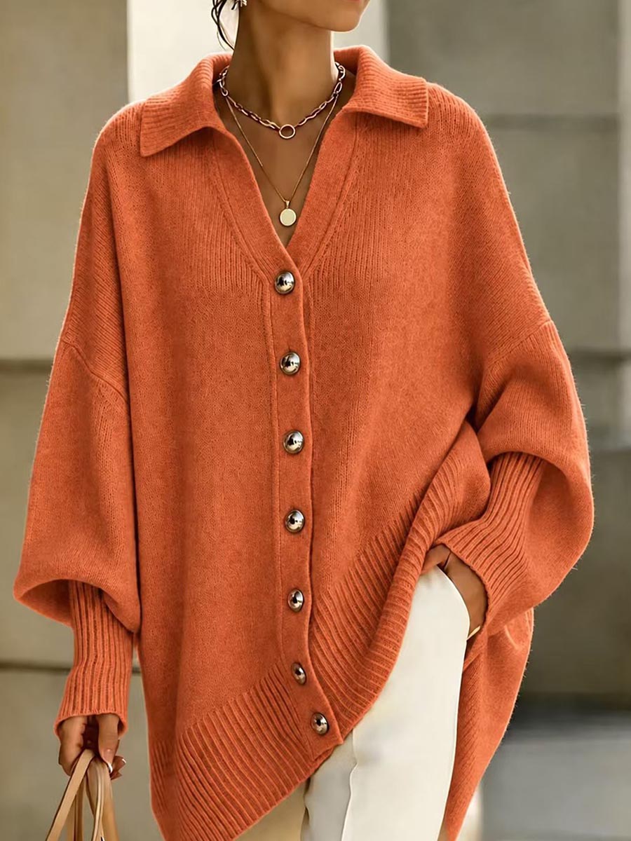 Women's Oversized Collared Knit Cardigan Button Down Sweater