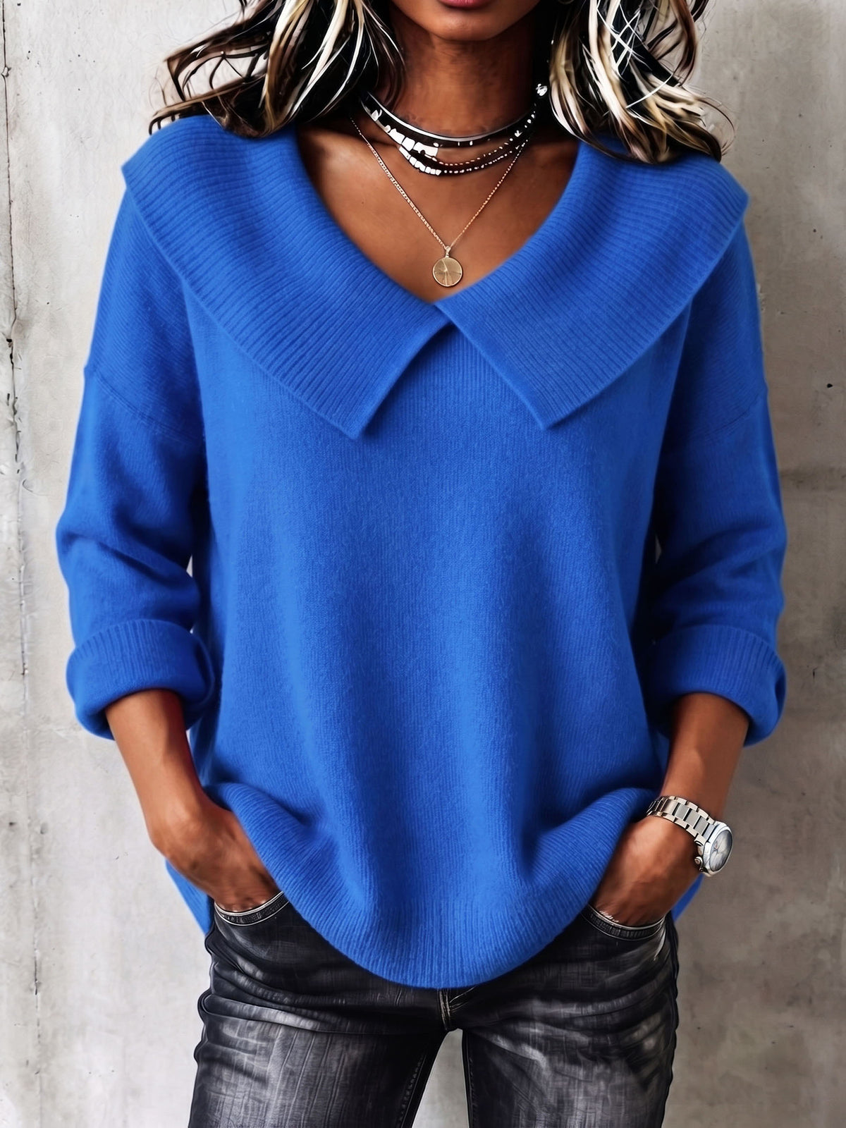 Retro Cozy Collared Knit Sweater Top