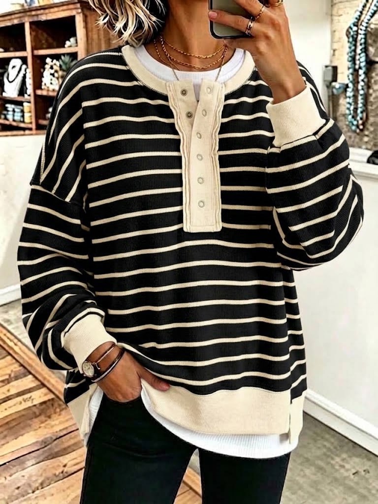 Color-block Loose Casual Long-sleeve Striped Button-up Sweatercolor-block Loose Casual Long-sleeve Striped Button-up Sweatercolor-block Loose Casual Long-sleeve Striped Button-up Sweater
