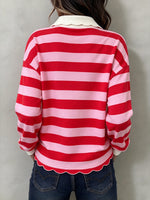 Casual Striped Cotton Sweatshirt With Fan-shaped Collar