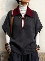 Color Block Collared Sleeveless Knit Vest