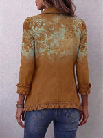 Bohemian-style Ombre Botanical Print Ruffle-detail Jacket