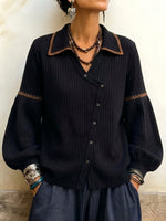 Bohemian-Edge Asymmetric Ribbed Knit Top