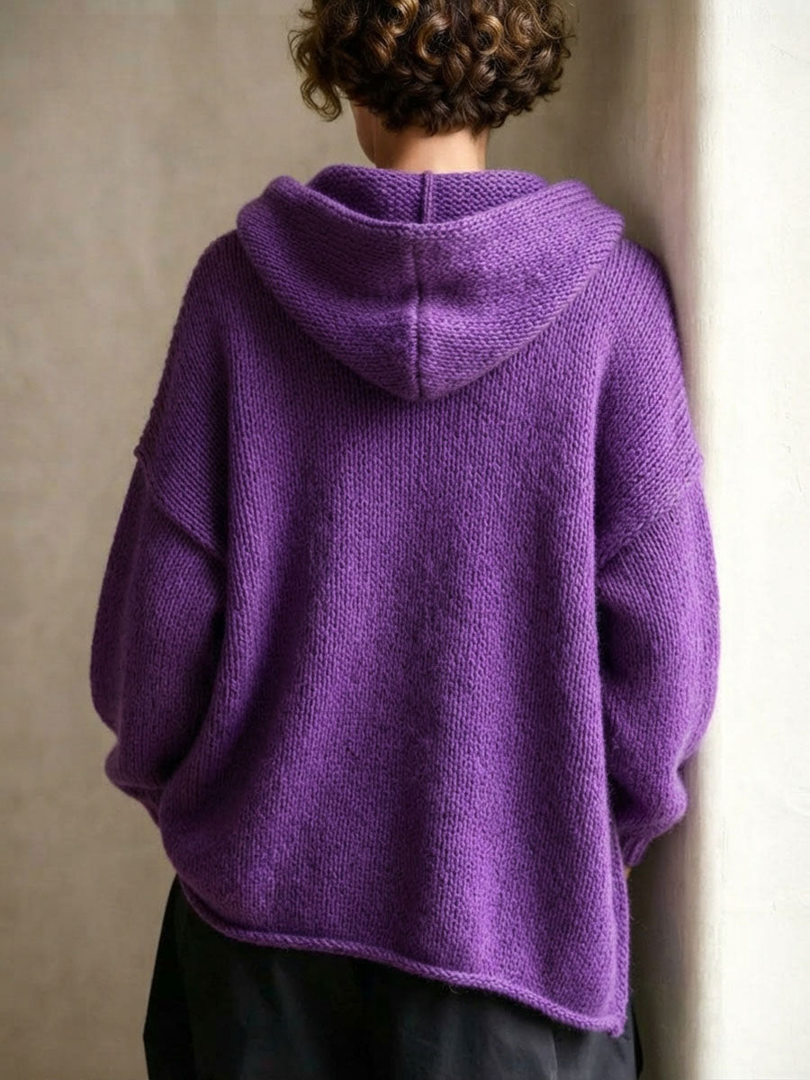 Chic Purple Asymmetric Oversized Hooded Chunky Knit Sweater