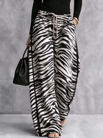 Women's Zebra Print Wide Leg Drawstring Pants