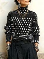Elegant Polka Dot Ribbed Turtleneck Sweater
