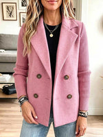 Women's Solid Color Collared Long Sleeve Casual Loose Knit Patchwork Jacket