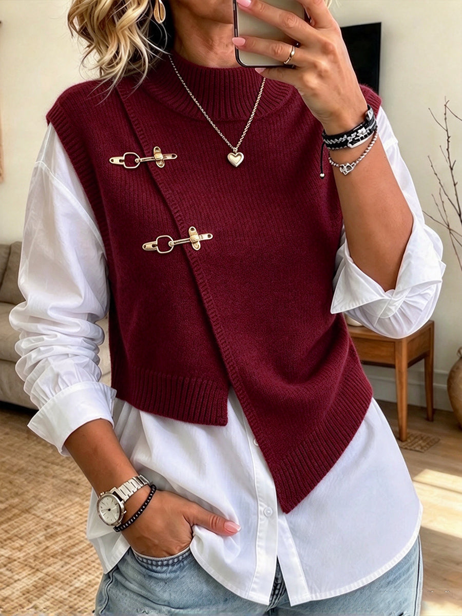 Chic Knit Vest And White Shirt Two-piece Set