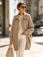 Elegant Cozy Lapel Oversized Cable-knit Wool Blend Cardigan