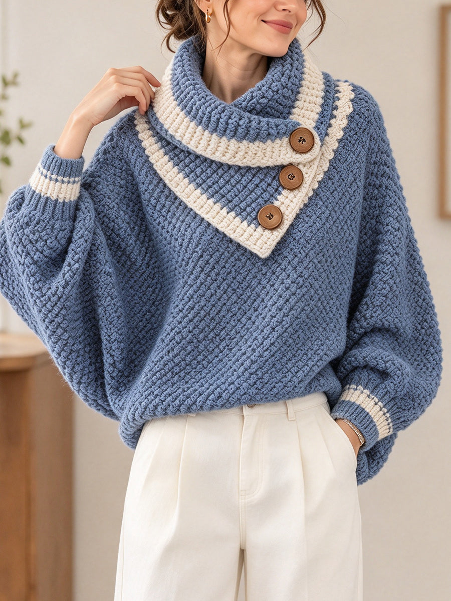 Asymmetric-collar Chunky Knit Sweater