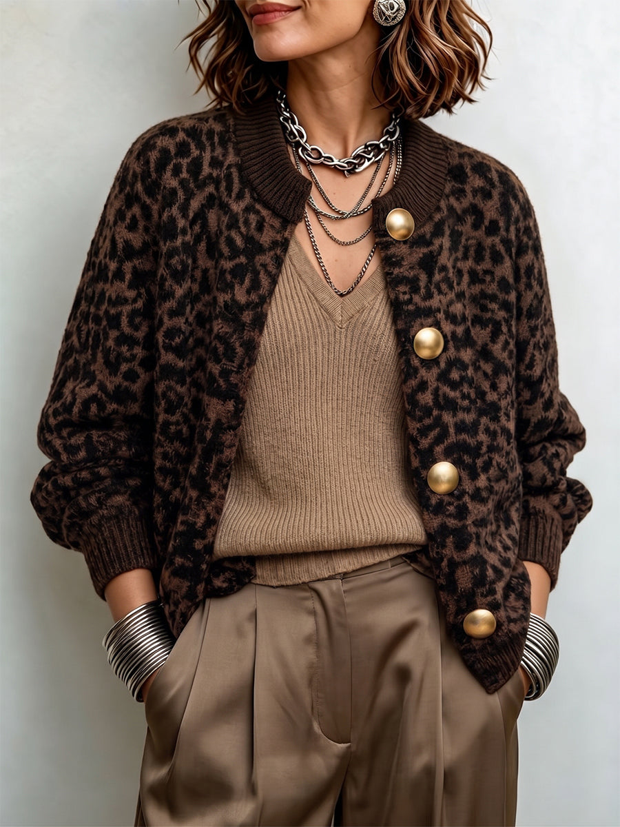 Bold Leopard Print Knit Cardigan
