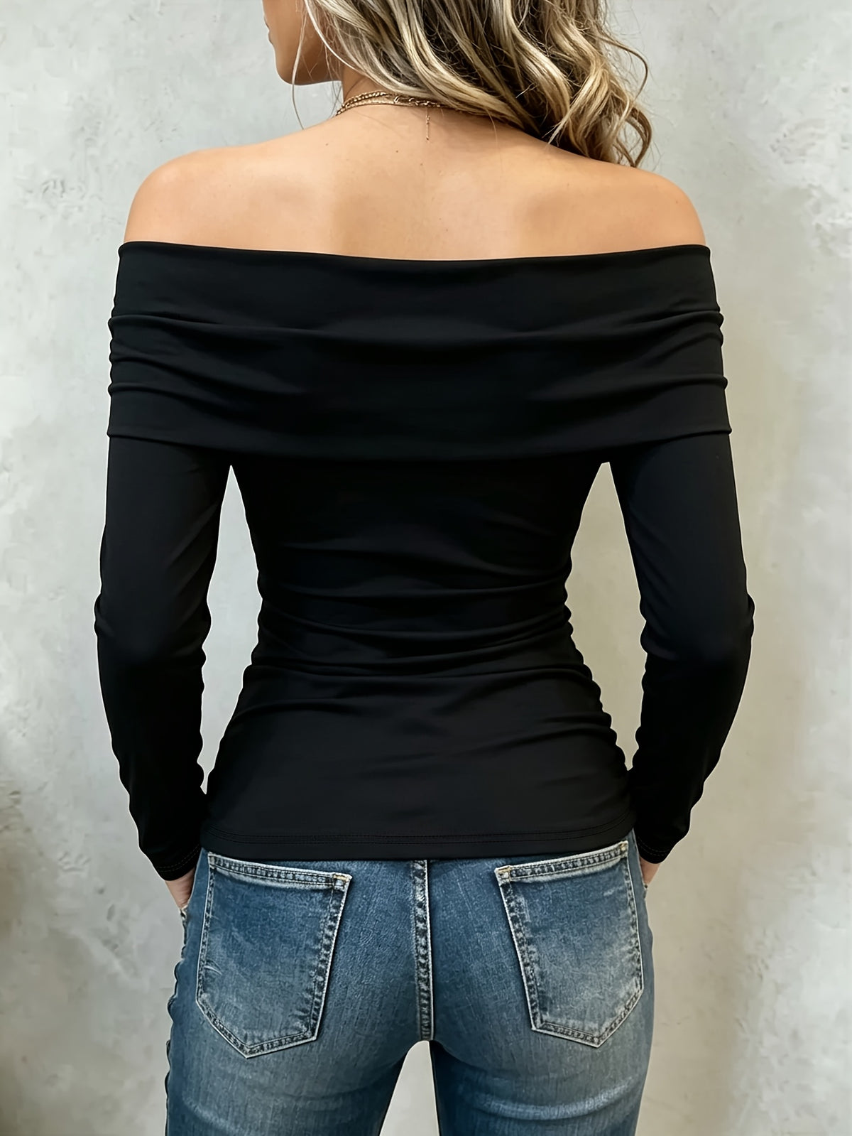 Alluring Grommet Off-Shoulder Long-Sleeve Top