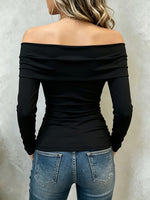 Alluring Grommet Off-Shoulder Long-Sleeve Top