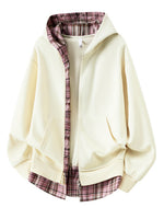 Casual Plaid-panel Full-zip Hoodie