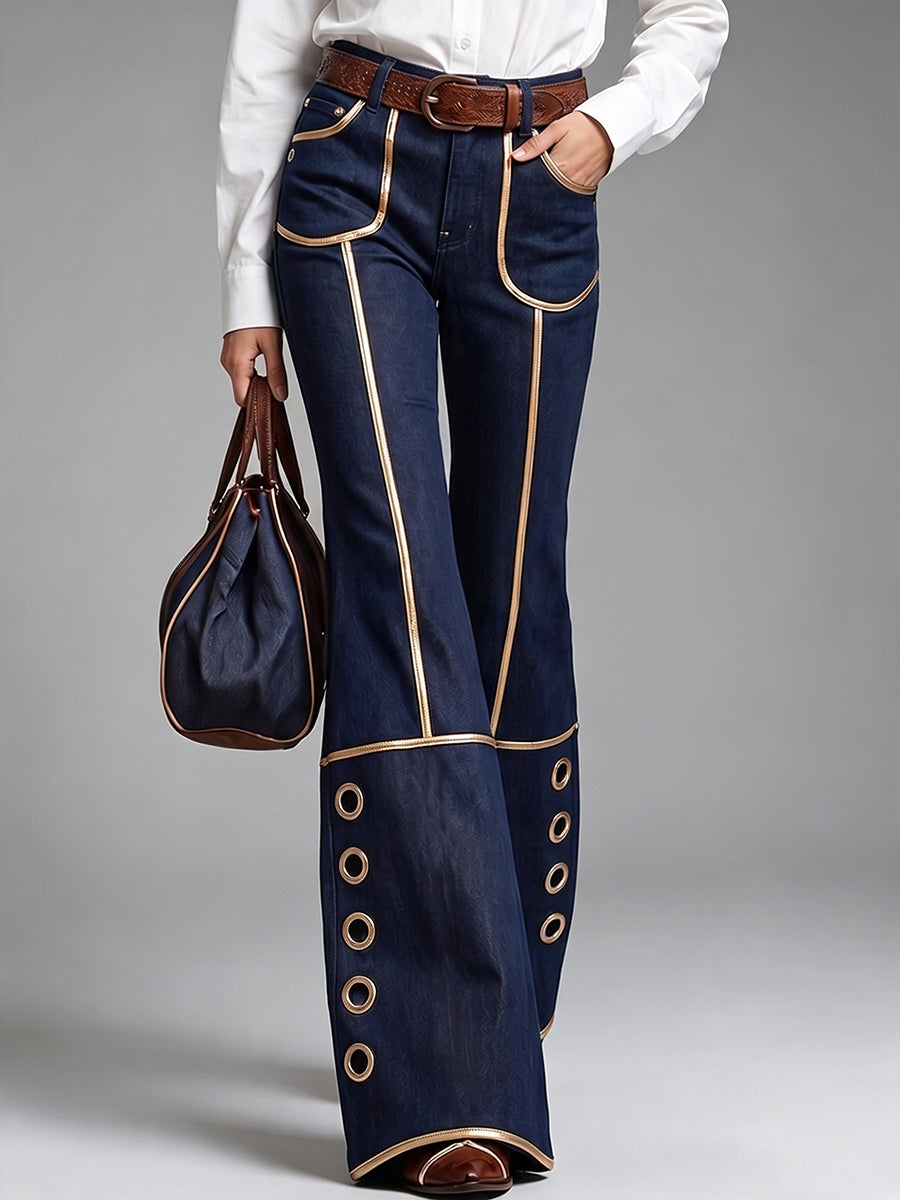 Gilded Piping Flared Denim Trousers