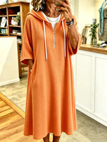 Relaxed-fit Casual Cotton Waffle-knit Hooded Dress