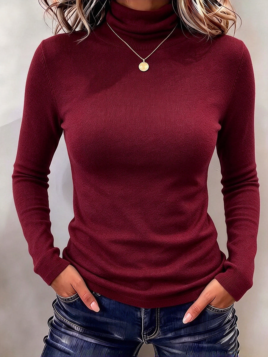 Classic, Versatile, Slim-fit High-neck Knit Top