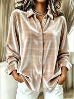 Chic Plaid Velvet Button-Down Shirt