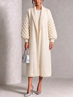 Shawl Collar 3d Bobble‑knit Sleeve Long Cardigan Coat