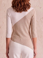 Women's Round Neck 3/4 Sleeve Casual Loose Color-blocked Pullover Knit Sweater