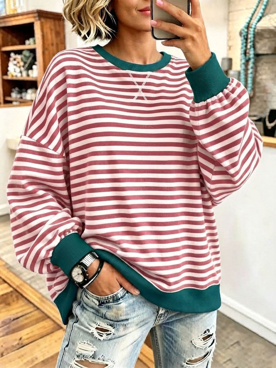 Cozy Striped Casual Pullover Sweatshirt