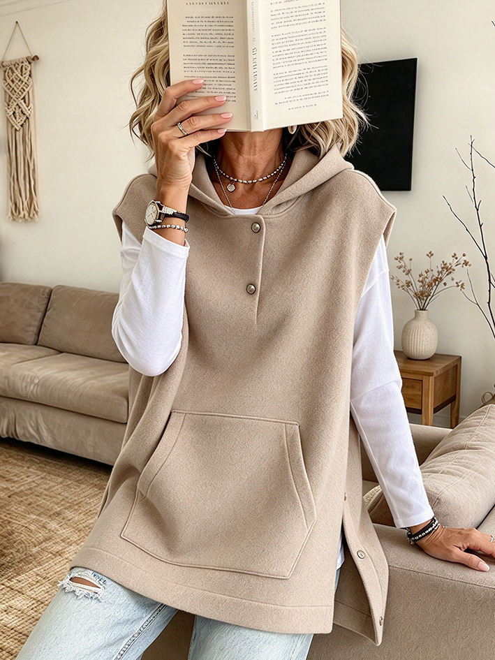 Cozy Casual Snap-button Hooded Wool Blend Vest