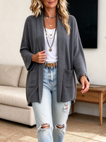 Chic Fall Winter Cozy Open Front Pocket Knit Cardigan