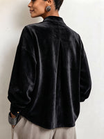 Chic Asymmetrical Leopard-print Panel Velvet Blouse