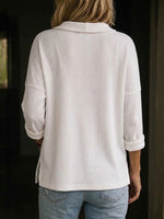 Loose-fit, Long-sleeve Knit Top With A Collar And A Diagonal Row Of Colorful Buttons