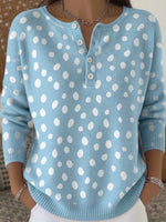 Polka-dot Print Long-sleeve Henley Sweater