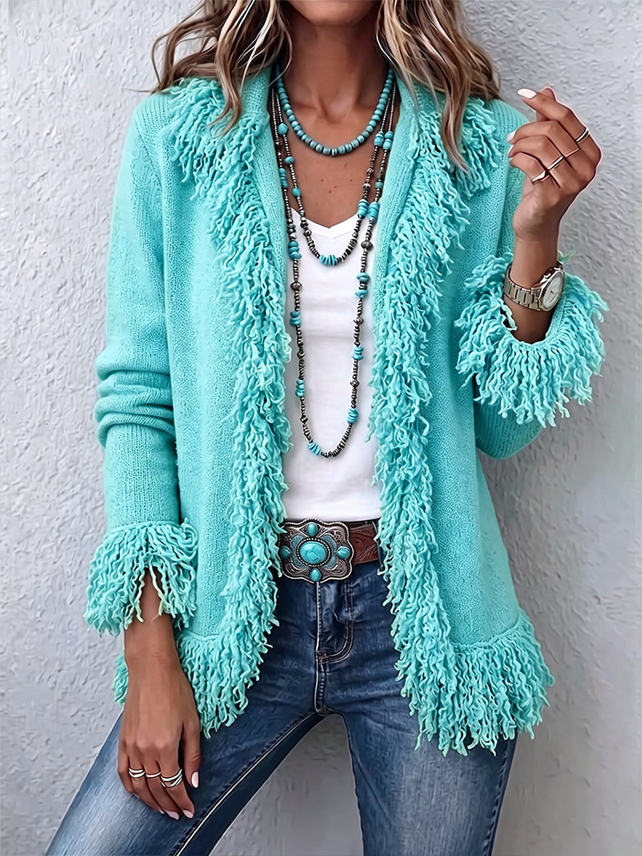 Vibrant Chartreuse Boho Fringe Cardigan