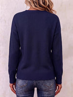 Women's Solid Color V-neck Long-sleeved Casual Loose Pullover Sweater