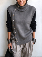 Chic Asymmetric Side-button Turtleneck Cozy Knit Vest