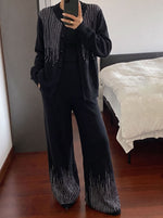 Comfortable Rhinestone Embellished Knit Three-Piece Set