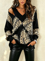 Chic Bold Leopard Print Cut-out Design Sweatshirt