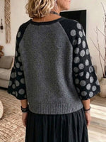 Polka-dot Raglan-sleeve Knit Top With Flared Sleeves