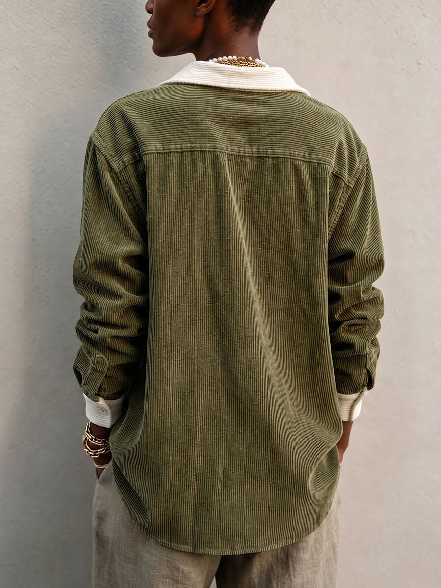 Cozy Stylish Olive Green Corduroy Shirt