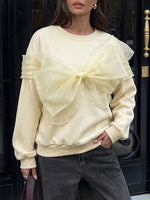 Chic Butter Yellow Organza Bow Accent Sweatshirt