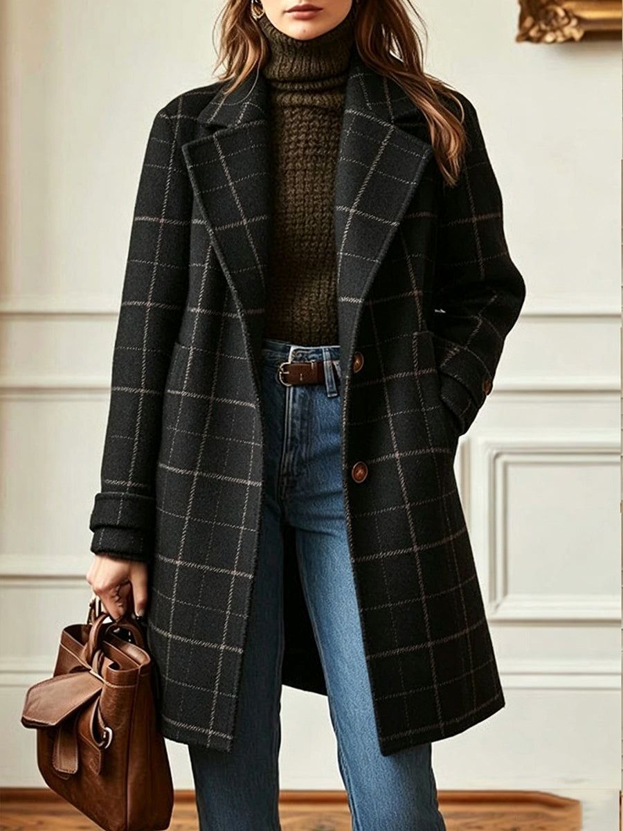 Casual Wool-blend Plaid Coat (mid-length)