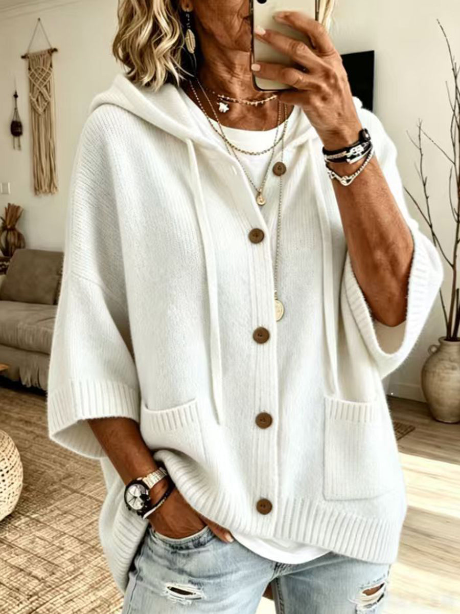 Vibrant Knit Hooded Oversize Cardigan