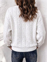 Women's Pointelle Knit Henley Sweater With Button Placket