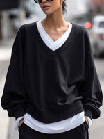 Chic Asymmetrical V-neckline Oversized White Cotton Tee