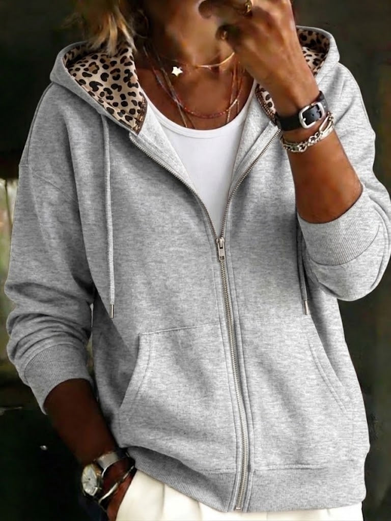 Leopard‑lined Full Zip Hoodie Jacket