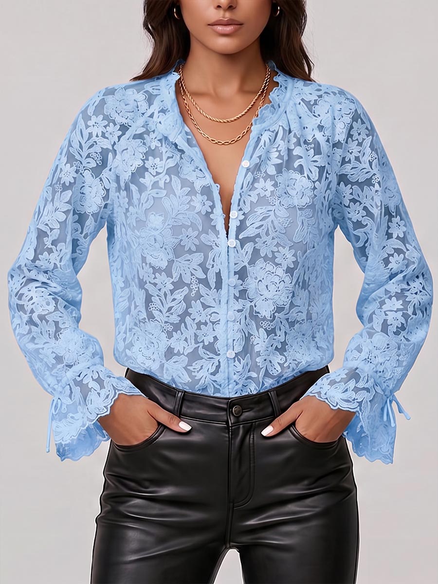 Women's Solid Color Round Neck Long Sleeve Casual Loose Embroidered Cardigan