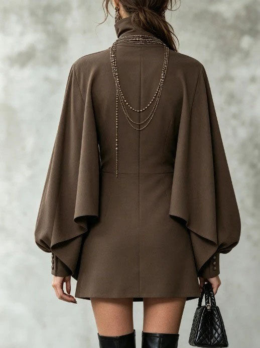 Elegant Stand-up Collar Cape Mini Dress