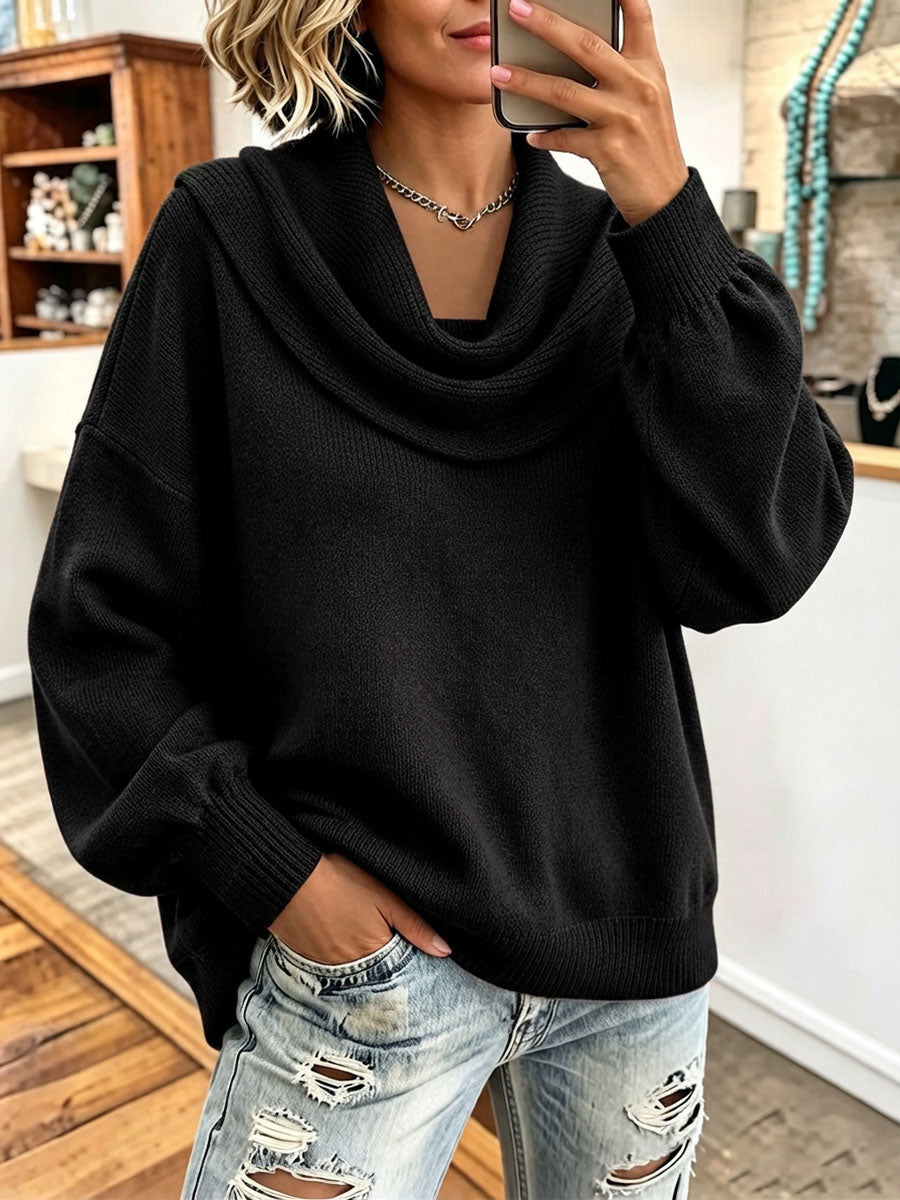 Cozy Stylish Cowl-neck Knitted Sweater