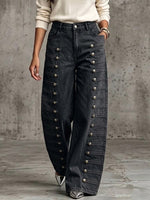 Casual Military-style Jeans With Metal Buttons