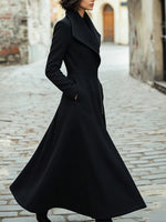 Chic Black Asymmetrical Zip Long Wool Coat
