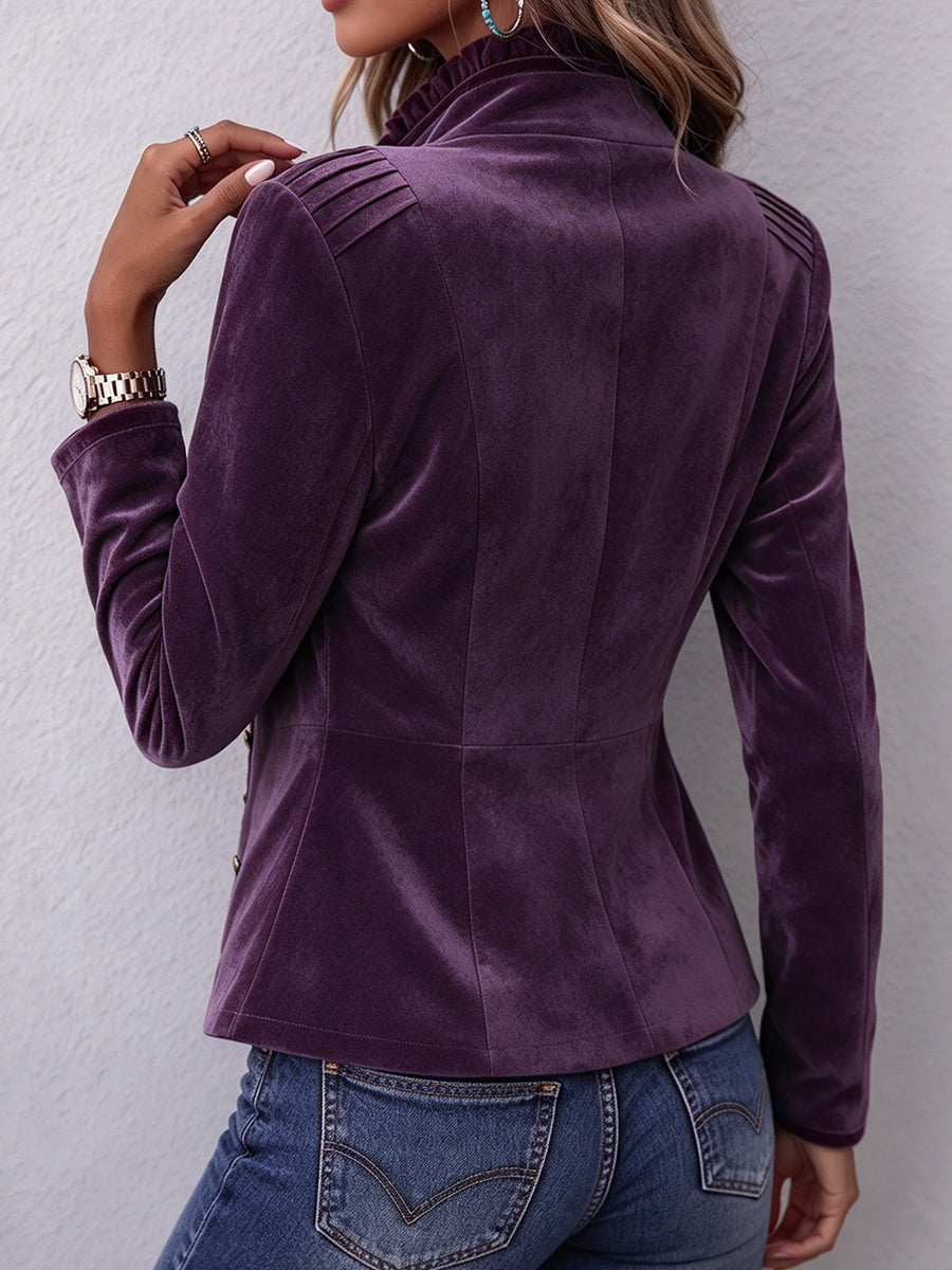 Vintage-inspired Faux Suede Western Jacket With Ruffle Trim